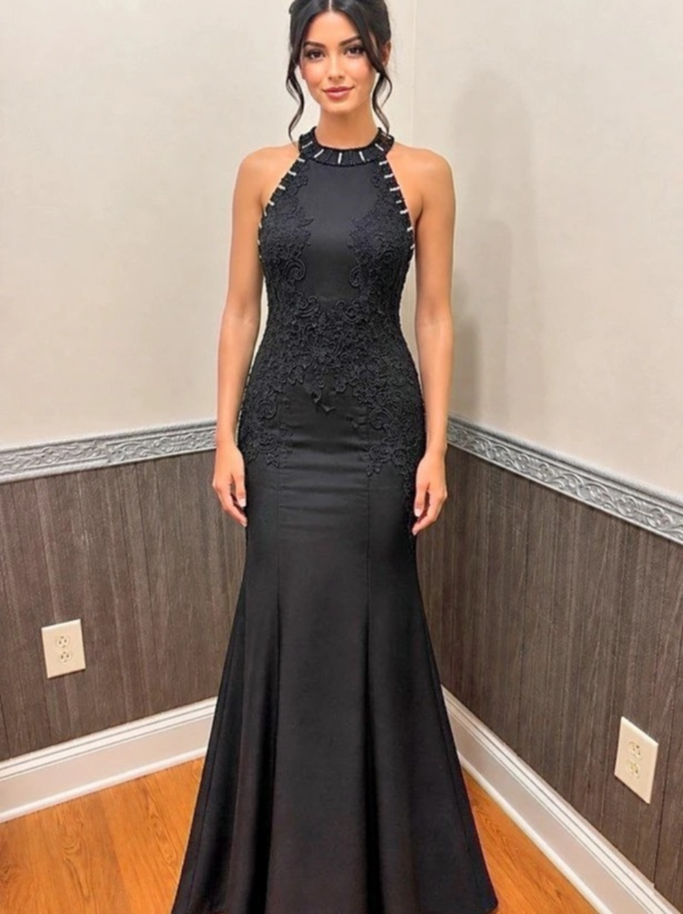 Black Maxi Halter Neck Gown Like New